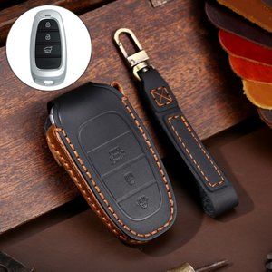 Hyundai Leather Key Fob Cover Case Black #749